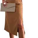 Women Wear to Work Sleeveless Round Neck Bodycon Wrap Office Party Cocktail Dresses (Brown, L)