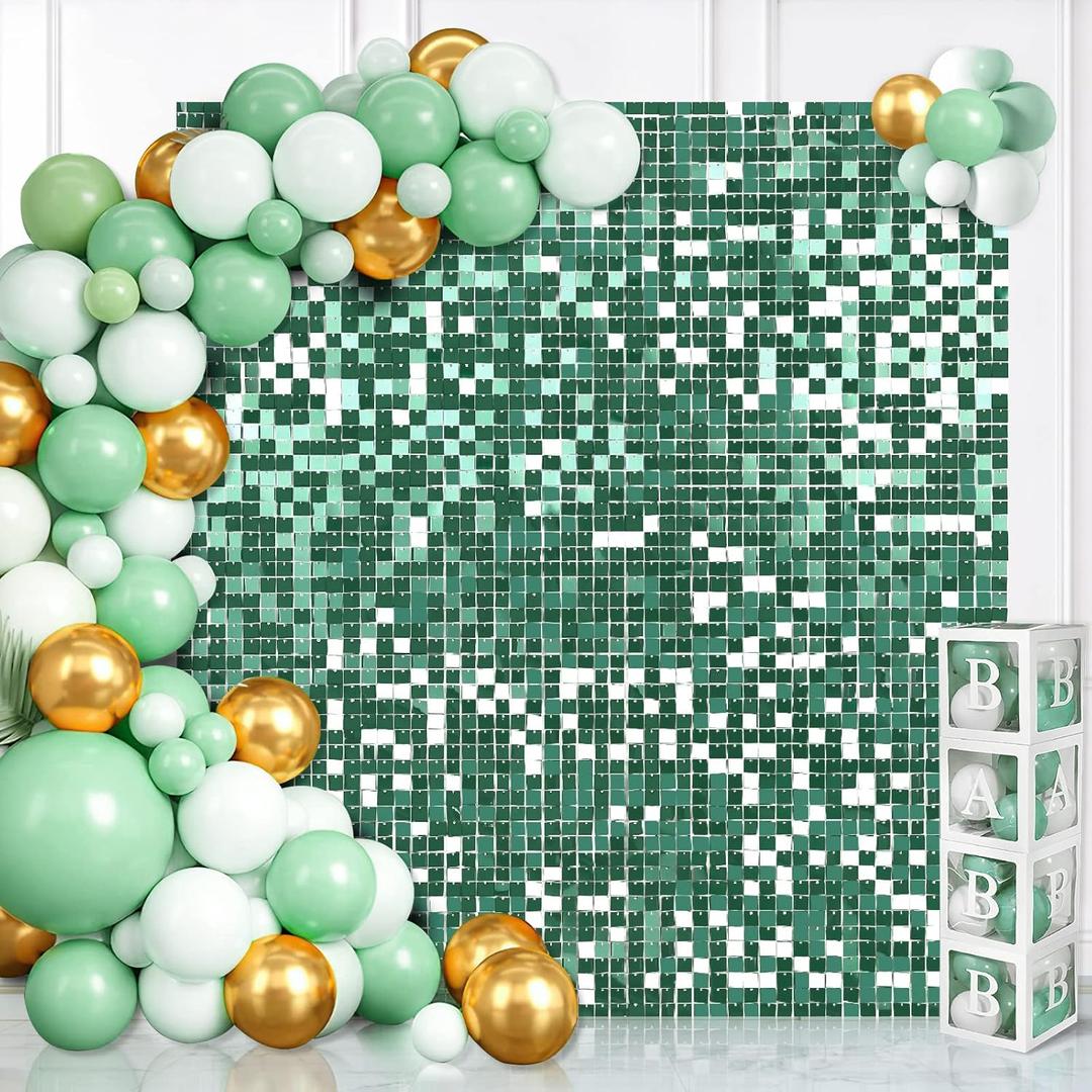 Shimmer Wall Backdrop for Party - 24 Pcs Square Sequin Wall Panels Emerald Green Christmas Backdrop Wall Decor for Birthday Decorations Wedding Bachelorette Party (6ftx4ft)