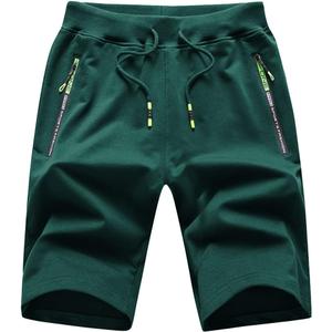 QPNGRP Men's Zipper Pockets Elastic Stretch Waist Workout Casual Shorts (Green)