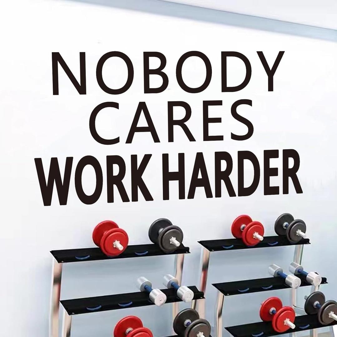 3 x SEATUNE Gym Wall Stickers - Inspirational Quotes Motivational Office Wall Decals - Bedroom Home Gym Yoga Garage Vinyl Art Wall Decor - Nobody Cares Work Harder 21"X11" (Small, Black)