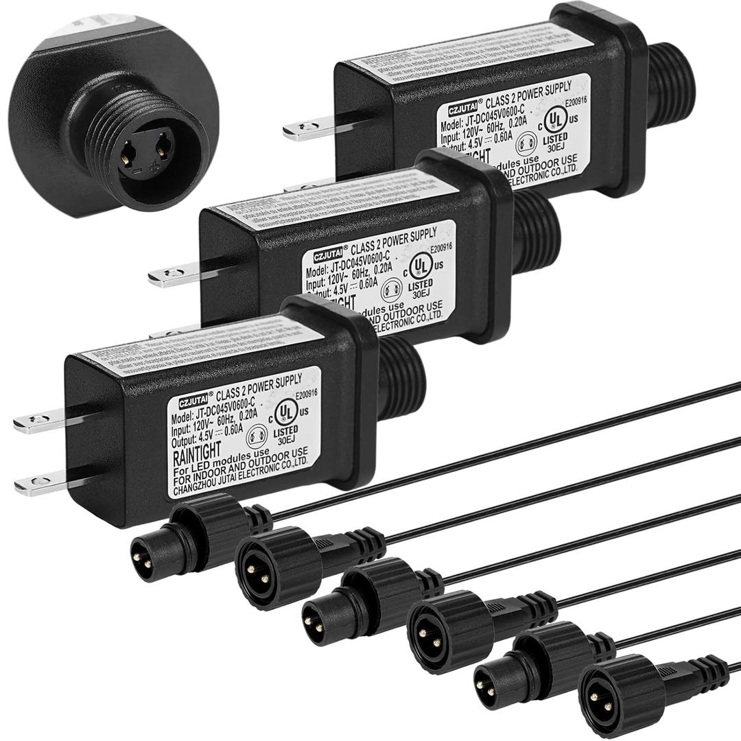 Flutesan 3 Pcs 4.5v LED Controller with 2m Extension Cable Class 2 Power Supply Ip44 LED Replacement Controller Low Voltage Transformer for Christmas String Lights