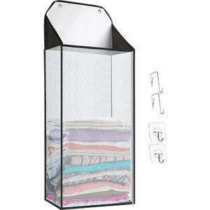 MaxGear Cesta colgante para colgar sobre la puerta con 2 tipos de ganchos y cremallera lateral, cesta de lavandera para colgar en la pared para bao, armario, dormitorio, organizador de ropa sucia de (Negro)