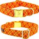 Elegant Little Tail Fall Plaid Dog Collar with Soft Flowers - Durable for Large Dogs (Large (Pack of 1))