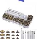uxcell 40 Sets Leather Snap Fasteners Kit 4 Types Copper Metal Press Studs Buttons Tool with 9 Setter Tools & Storage Box for Clothing Leather Sewing, Bronze