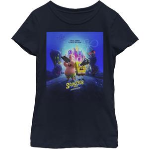 Nickelodeon Squarepants Spongebob Binocular Poster Girls Short Sleeve Tee Shirt (X-Large, Navy Blue)