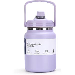0.73 Gallon Large Insulated Water Bottle with Handle, 93 oz, Purple, 2800 ml Tumbler Jug, Insulated Container, Insulated Jar, Leak-Proof, 304 SS Thermal Mug, Hot/Cold Beverages, Sports, Travel, Gym