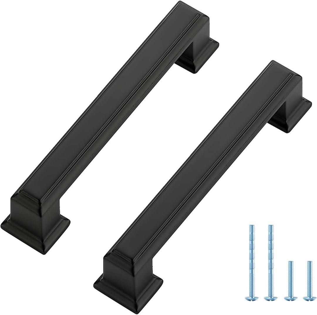 Ravinte Hardware 10 Pack Matte Black Cabinet Pulls, 3-3/4 Inch (96mm) Hole Center Zinc Alloy Drawer Handles for Kitchen Cabinets, Cupboards, Dressers, Square Solid Metal Hardware