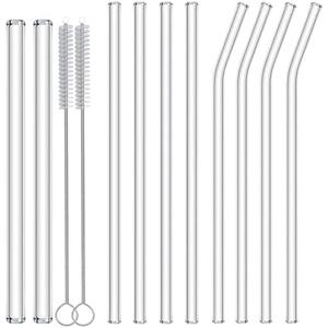 2 x NAFENDER Reusable Glass Straws 10-Pack Drinking Straw 4 Bent + 4 Straight + 2 Wider Smoothie Straws with 2 Cleaning Brushes