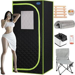 Portable Steam Sauna Box, Personal Home Sauna Tent, Thick Triple-Layer Insulated Oxford, 2.2L Steamer, Remote Control, Folding Chair, 15 Levels of Temp, Steel Pipe Bracket 2.63’ x 2.63’ x 5.8’