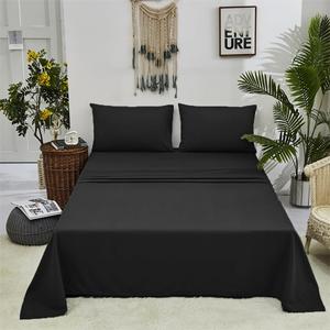 KAREVER Black Bed Sheet Set 4 PCs 1 Fitted Sheet 1 Flat Sheet with 2 Pillowcases Full Size
