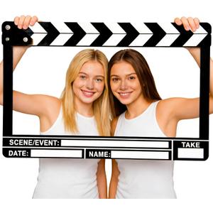 Movie Night Photo Booth Props 22.45x14.18 Inch Movie Theme Photo Booth Fame Prop Selfie Frame Film Clapper Board for Birthday Graduation Festivals Anniversary Wedding Party Supplies