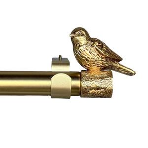 Adjustable 36-72 Inch Antique Gold Curtain Rods for Windows, 1-1/ 8" Heavy Duty Curtain Rod with Bird Finials, Vintage Decorative Single Window Drapery Rod for Bedroom Kitchen