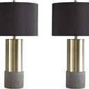 Signature Design by Ashley Jacek Modern Contemporary Table Lamp, 2 Count, Gray & Brass Finish (Gold)