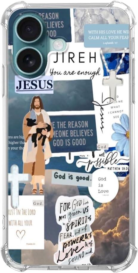 Blue Christian Aesthetic Case Compatible with iPhone 16, Jesus Lamb God Phone Case for iPhone 16, Cool TPU Bumper Phone Case Cover