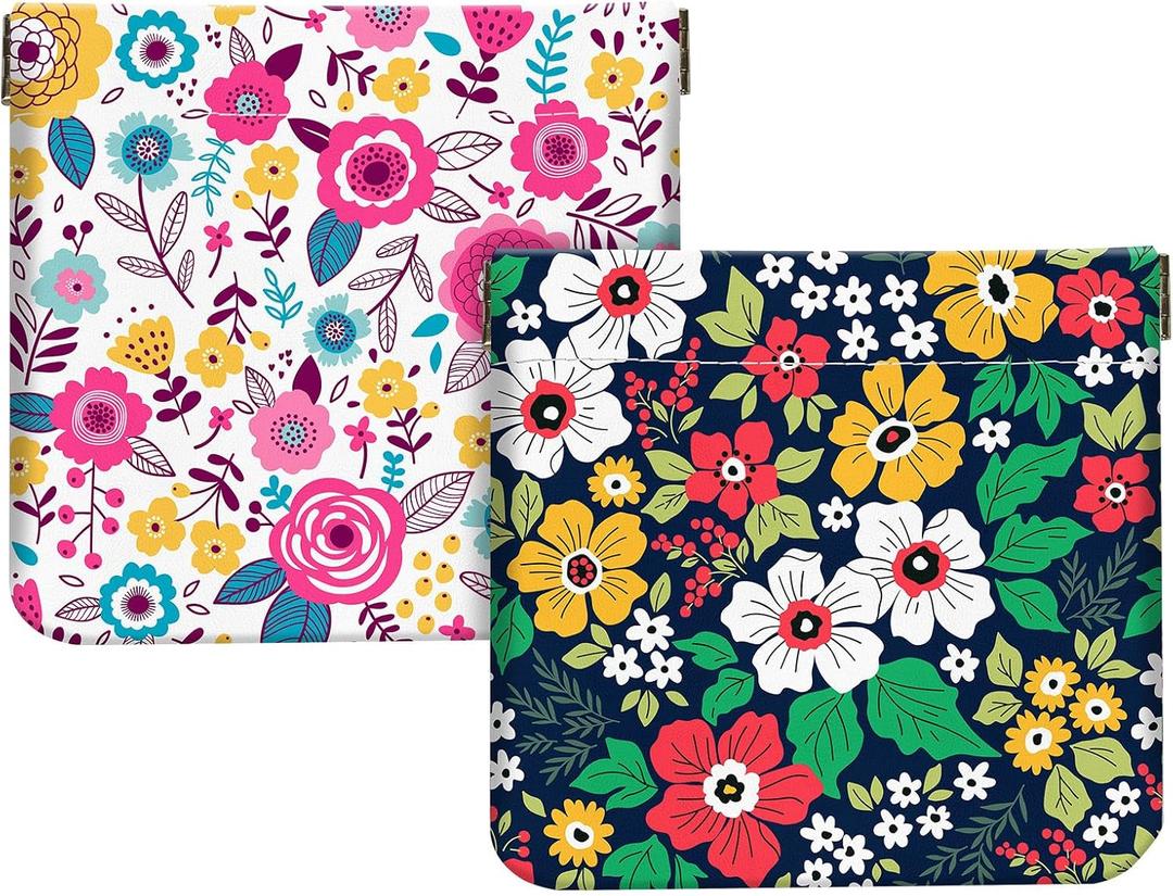 2Pcs PU Leather Small Squeeze Coin Purse Pouch Mini coin Bag Unique And Cute Wallet Cosmetic Bags Change Bag For Women Girls Men Yellow and white flowers