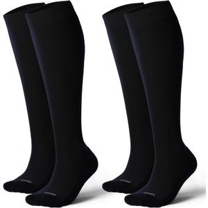 LEVSOX Cotton Compression Socks for Women&Men 20-30mmHg Knee High Cute Support Sock for Nurses Pregnancy Travel (2 Pairs-Black)