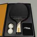STIGA Carbon+ Bundle Ping Pong Paddle Set – 7-ply Extra Light Carbon Fiber Blade – 2mm Premium Sponge – Concave Pro Handle – 2 3-Star Tournament Balls – Neoprene Racket Cover – Player Wristband