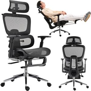 Mesh Ergonomic Office Chair with Footrest,High Back Mesh Gaming Chair with Lumbar Support,Adjustable Headrest and Armrests for Home Office Desk Chair (Modern, Black)