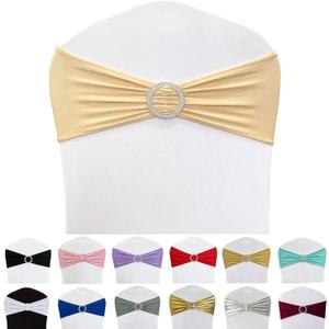 Maiangel Spandex Chair Sashes Bands 100PCS Stretch Chair Ties Bows with Buckle Slider for Wedding Party Banquet Decoration (Champagne) And White Chair Covers 100PCS