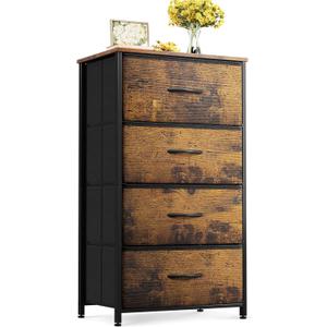 ODK Dresser for Bedroom with 4 Storage Drawers, Small Dresser Chest of Fabric Drawers with Sturdy Steel Frame, Wood Top, Vintage