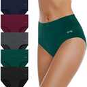 coskefy Women's High Waisted Cotton Underwear Soft Breathable Panties Stretch Briefs Ladies Panties 5 Pack, XXL