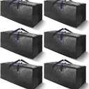 Heavy Duty Extra Large Moving Bags W/Backpack Straps - Strong Handles & Zippers, Storage Totes For Space Saving, Fold Flat, Alternative to Box and Bin (Set of 6, Black)