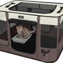 Foldable Pet Kitten Playpen, Upgrade Waterproof Portable Cat Dog Playpen Kennel Tent for Small Dog Cat, Removable Shade Cover, Indoor Outdoor Use for Small Pet, Brown