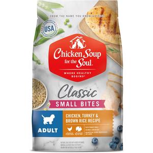 Chicken Soup for The Soul All Natural Premium Small Bites Adult Dry Dog Food, Real Meat First Ingredient, No by-Products, Supports Gut & Immune Health, Chicken, Turkey & Brown Rice, 13.5lb BB 3/4/26