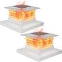 Dynaming 2 Pack Solar Post Cap Lights Outdoor with Flickering Flame Light, White Shell Fence Post Solar Lights Fit 4x4 5x5 Vinyl/Wooden Posts, Brightness LED Lighting Decor for Garden Deck Patio