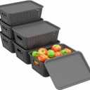 Resze 6-Pack Plastic Storage Bins with Lids, Stackable Organizer Baskets & Containers for Pantry, Kitchen, Cabinet, Closet, Bathroom Organization Toys, Space Saving, Easy-Carry Handles,Gray