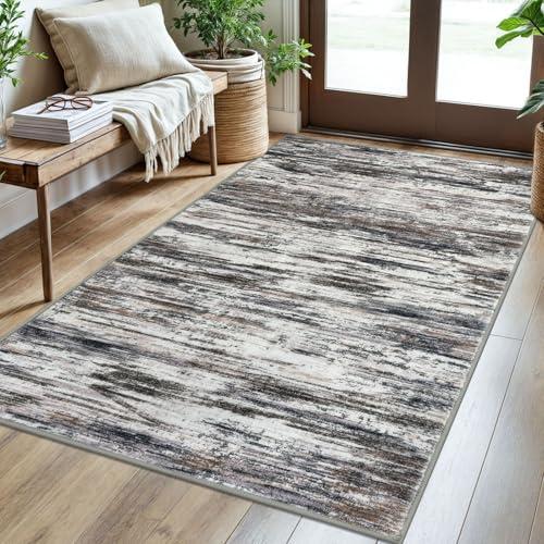 Modern Abstract Area Rug for Entryway, Grey Brown Super Soft Washable Rug with Non-Slip, Low-Pile Door Mat Indoor for Living Room Bedroom, Carpet with Non-Shedding