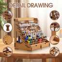 16.5 Wooden Paint Organizer and Holder for 74 Bottles with 2 Drawers, Removable Compartments, and Back Storage Space for Acrylic and Craft Paints