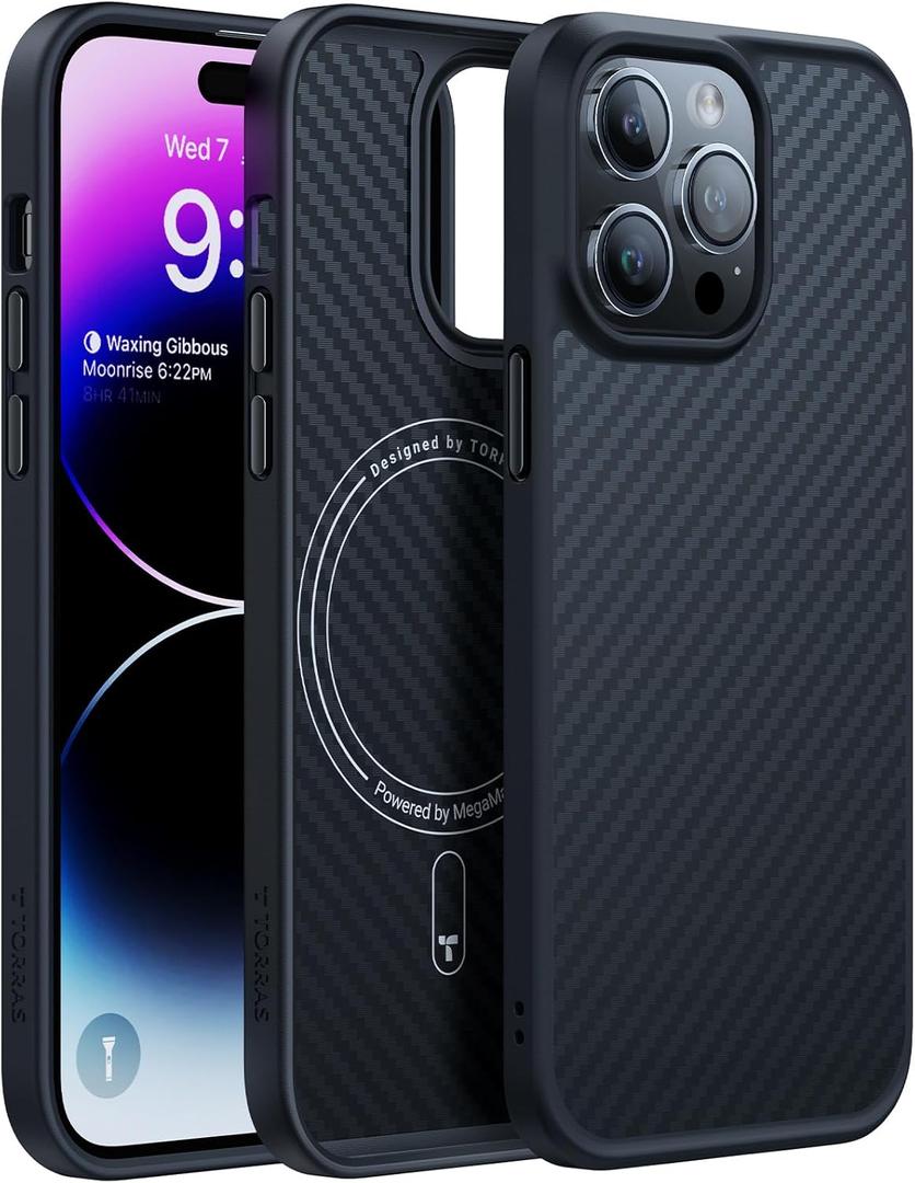 TORRAS Upgraded Stronger Magnetic for iPhone 14 Pro Case, 12 FT Military Grade Drop Tested, Compatible with MagSafe, Scratch Resistant for iPhone 14 Pro Phone Case, Aramid Fiber Back/Black Edge