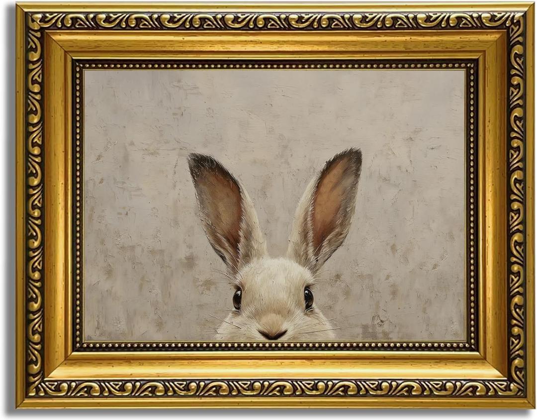 YD&YZY Gold Framed Vintage Wall Art Canvas Easter Bunny Wall Decor Rustic Easter Rabbit Dcor Prints Cute Animal Painting Picture Print for Bedroom Kids Room Bathroom 8x10 inch Small Framed