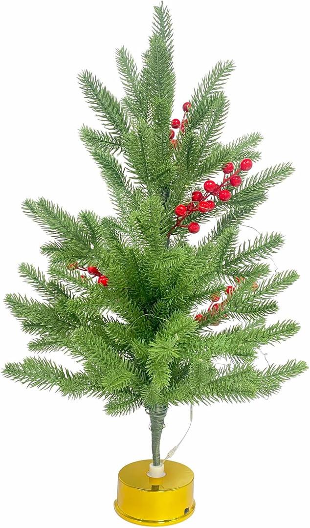 Rotating Artificial Christmas Tree w/Music String Lights Gold Stand Battery Operated Green Fake Trees 2.2ft Realistic Holiday Dcor Gifts for Indoor Christmas Advent Calendar New Year