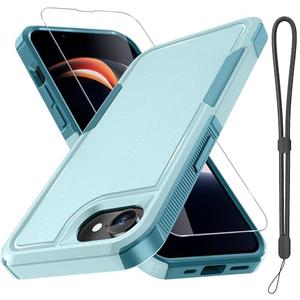 RMOCR for iPhone 16E Case with Screen Protector,Military Grade Heavy Duty Shockproof Phone Cover with Wrist Lanyard Strap for iPhone 16E 2025 Released,Mint Green Pack of 2