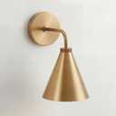 Retro Industrial Metal Cone Sconce Light - Vintage Inspired Modern Brass Wall Sconce with Metal Shade, Wall Mount Lighting for Bedroom, Hallway, Living Room (6“W x 6" L x 11" H Brass)