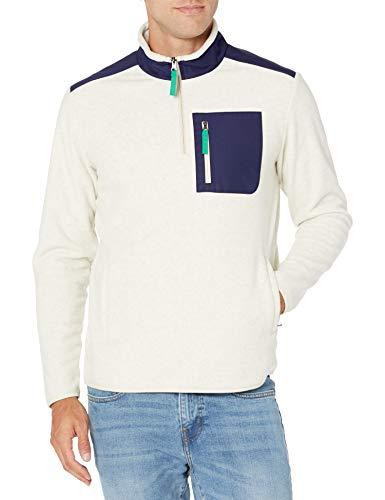 Amazon Essentials Men's Fleece Jacket, 1/4 Zipper Pullover, Small, Navy Oatmeal Heather Color Block 3Pcs