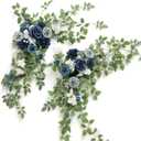 Ling's moment 2PCS Dusty Blue Artificial Floral Swags Centerpieces Wedding Flower Rose Garland Greenery Arrangements for Sweetheart Table Decor Backdrop Arch Flowers Wall Home Garden Decorations