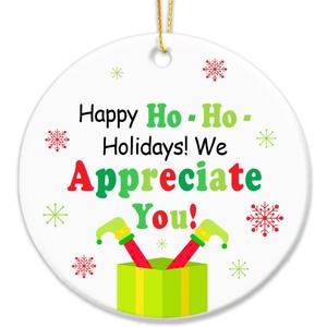 2 x Inspirational Christmas Hanging Ornaments 2025, for Coworkers Christmas,Happy Holidays We Appreciate You Ceramic Hanging Ornament with Golden Ribbon for Xmas Tree Decor