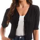 Women's Cotton Cropped Cardigan, Soft Short Sleeve V-Neck Casual Lightweight Cover Up Knit Sweater for Dresses (Black, XXXL)