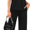 WIHOLL 2 Piece Sets for Women Casual Summer Travel Vacation Outfits Short Sleeve Wide Leg Crop Pants Lounge Sets (Black, XXL)