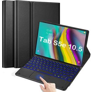 Backlit Touchpad Keyboard Case for Galaxy Tab S5e 2019 SM-T720/T725/T727, PU Leather Stand Cover with Magnetically Detachable Wireless Bluetooth Keyboard for Galaxy Tab S5e 10.5 Inch, Black