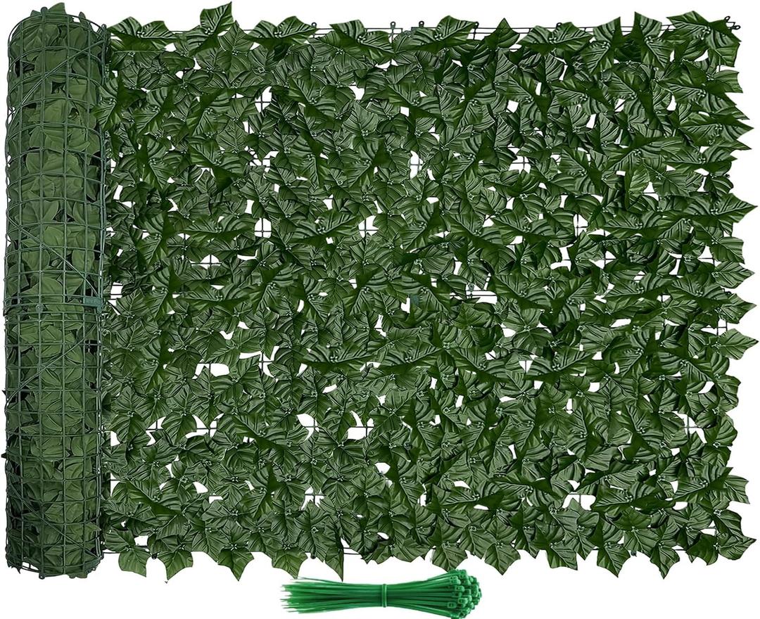 Artificial Ivy Fence Privacy Screen 120x40in UV-Anti Dense Faux Greenery Backdrop Fake Hedges Fence & Faux Ivy Vine Leaf Decoration for Patio Balcony Garden Wall Backyard Indoor Outdoor