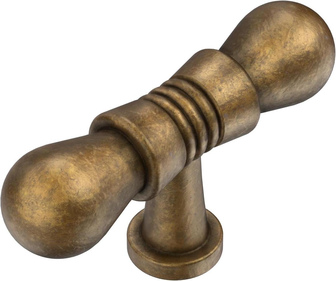 Alzassbg 10 Pack Antique Brass Cabinet Knobs, 1.1 Inch(28mm) Diameter Cabinet Handles Kitchen Hardware for Cabinets and Drawers AL6098 (Single Hole Knobs)