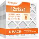 12x12x1 Air Filter 6-Pack MERV 8 MPR 600 FPR 5 AC Furnace Pleated Filters for Home Office (Actual Size: 11.81x11.81x0.79 inch)