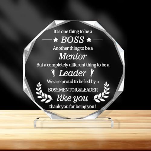 Gifts for Boss Leadership Gifts-Boss Day Desk Crystal Keepsakes Plaque for Boss Office Farewell Gifts Retirement,World's Best Boss Gifts Appreciation