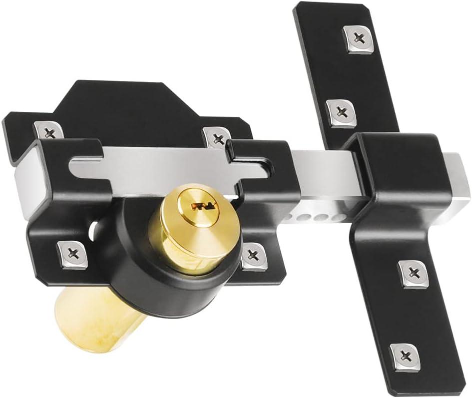 Barn Door Lock, 2", Fence Gate Lock, Double Sided Gate Latch, Shed Door Lock for Wooden Garage Vinyl Metal Gate with 5 Keys, for Right & Left Door