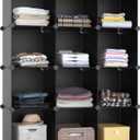 Closet Organizers and Storage, 12 Cube Storage Organizer, Portable Closet Organization Clothes Shelves for Kids, Closet, Bedroom, Bathroom, Office, Black
