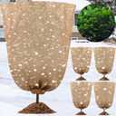 Windyun 5 Pcs Winter Burlap Plant Covers Reusable Warm Burlap Bags with Drawstring Large Size Freeze Protection Bags for Outdoor Plants Frost Blankets for Trees Garden Cold Weather (31.5 x 47.2'')